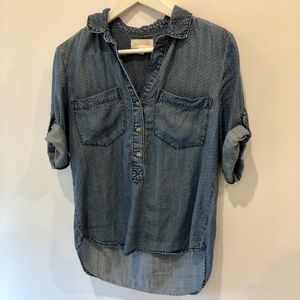 Anthropologie Cloth&Stone denim polkadot pullover